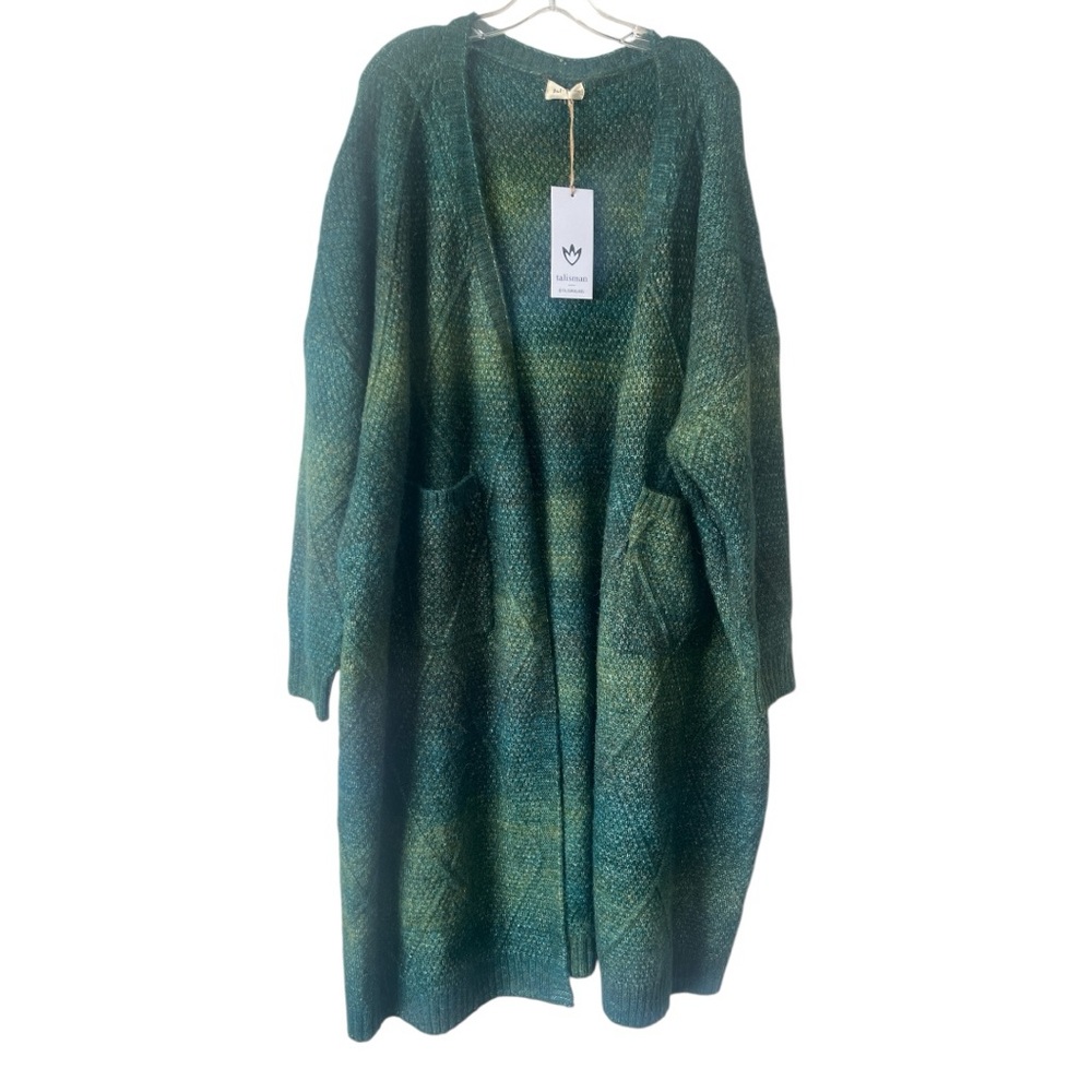 Talisman Green Ombre Long Cardigan Open Front Oversized One Size NWT - Picture 4 of 12